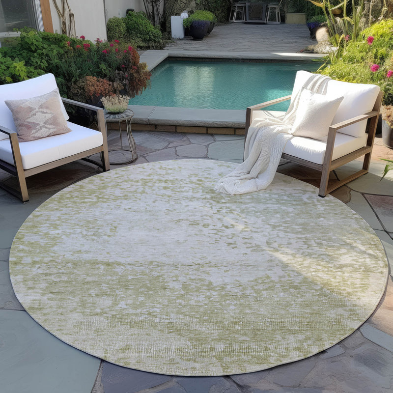 Machine Washable Indoor/Outdoor Xhevrie Beige Rug, Round 8'