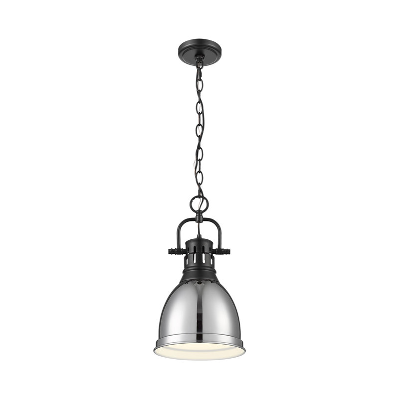 Luminaire suspendu unique à 1 lumière Alethia sans accents de matériau secondaire ou d'accent, Chrome, Noir mat