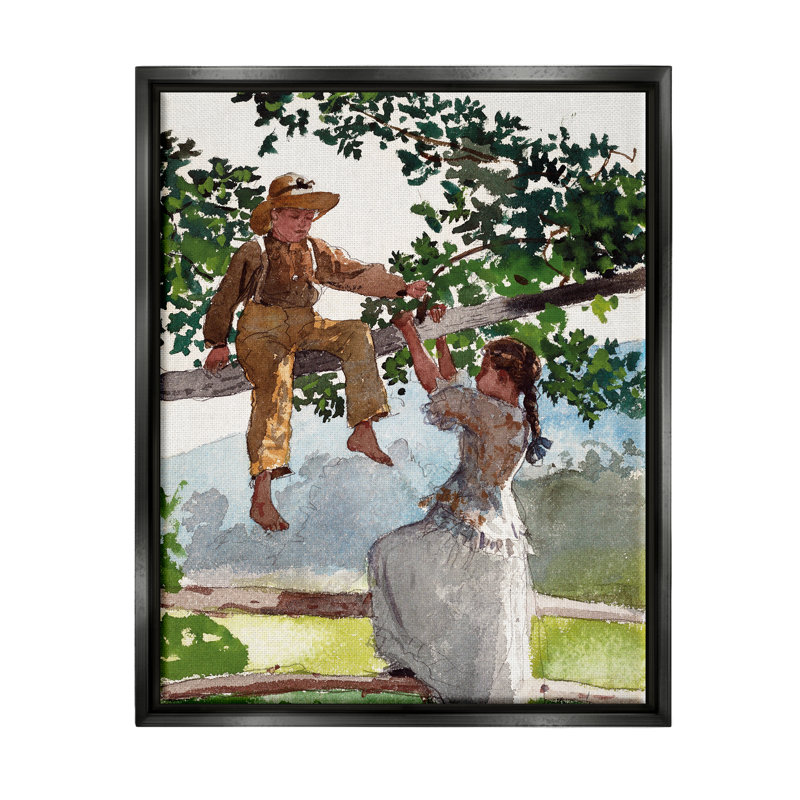 Children Children Climbing Tree Traditional Apparel par Lettered And Lined - peinture sur toile à cadre flottant