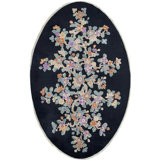 Antique Floral Black Chinese Art Deco Oval Rug