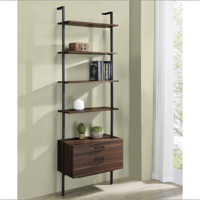 Walnut 4-shelf Storage Wall Bookshelf