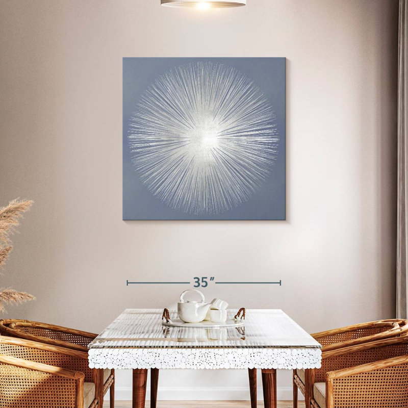 Silver Sunburst On Gray I, 36" H x 36" W