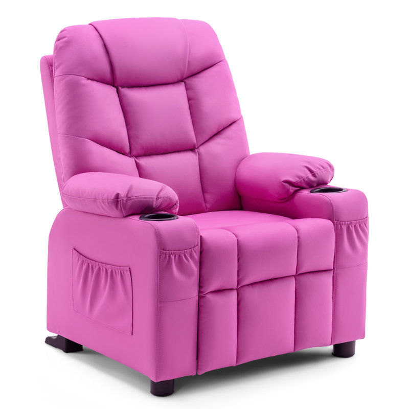 Goggans Kids Recliner with Anti-Tilt, Cup Holder, Pink
