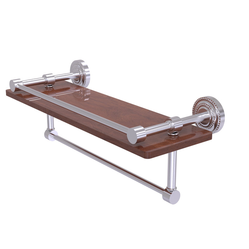 Marchmont Accent Shelf with Towel Bar, Satin Chrome, 5" H x 16" W x 5" D