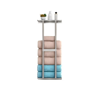 Rangement pour serviettes de salle de bain, porte-serviettes mural pour serviettes roulées, porte-serviettes mural avec tablette en métal pouvant contenir 6 grandes serviettes (nickel brossé)