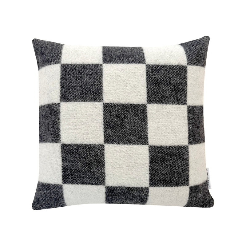 CHECKERBOARD Wool Lumbar Pillow Cover, Black/White