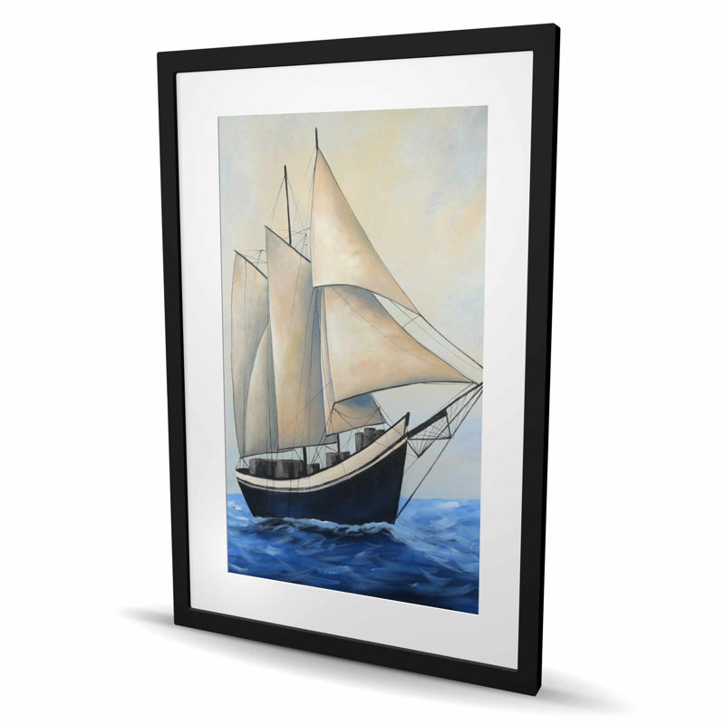 Bateau expédiant doucement par une journée ensoleillée - impression de voyage maritime, H 36 po x l 24 po, Noir