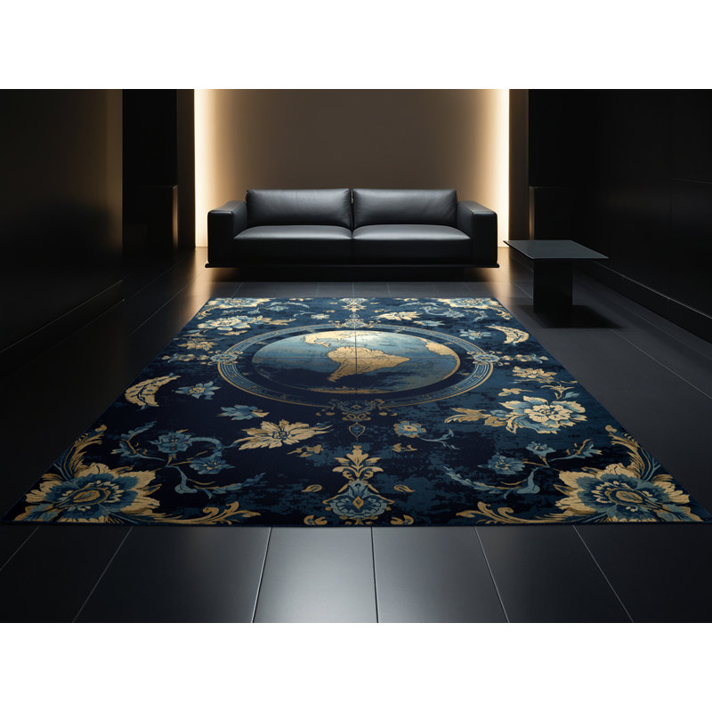 Tapis bleu classique lavable à la machine Abbotstown, 5 x 8