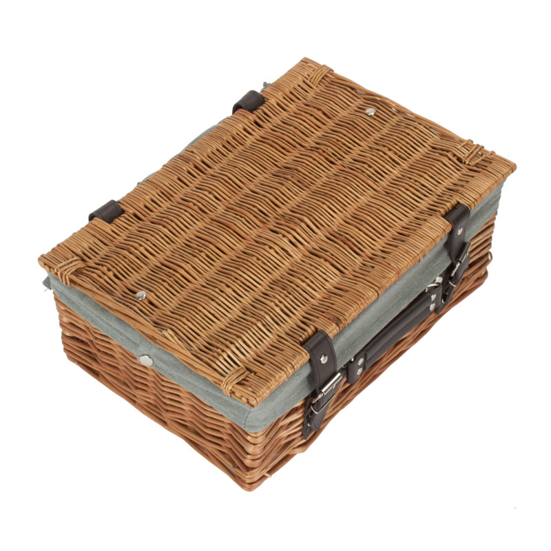 Wicker Hamper with Lining, 15cm H x 26cm W x 36cm D, Brown/Grey