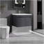 Meuble-lavabo 24 po avec lavabo en céramique et porte d'armoire à fermeture en douceur, fixation murale flottante, bonde escamotable, siphon inclus, gris (sans robinet)-1324781154-1324781155
