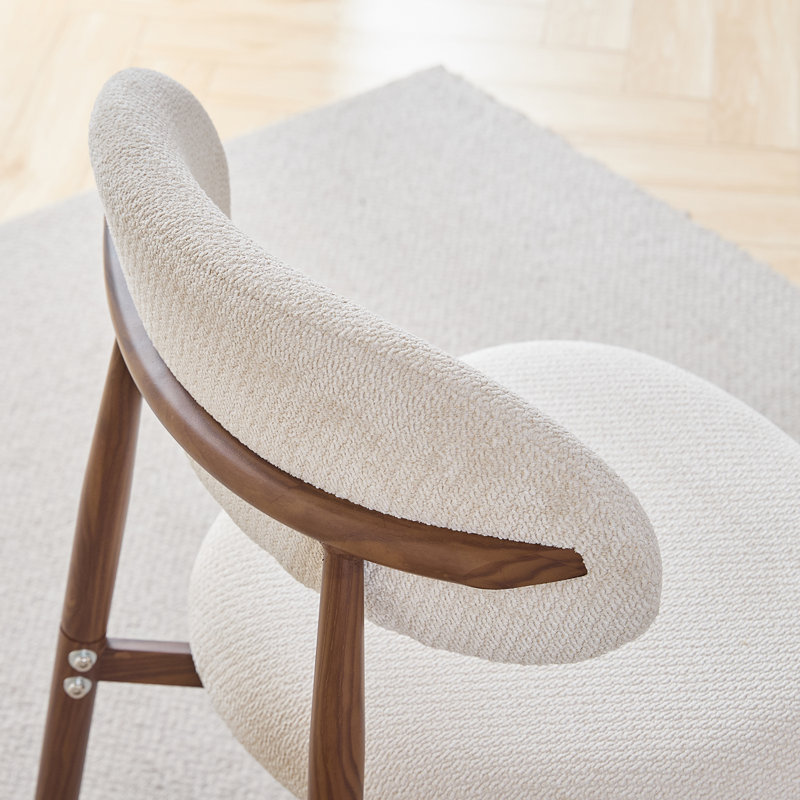Upholstered Linen Blend Dining Chair in Beige, 2, Dark brown