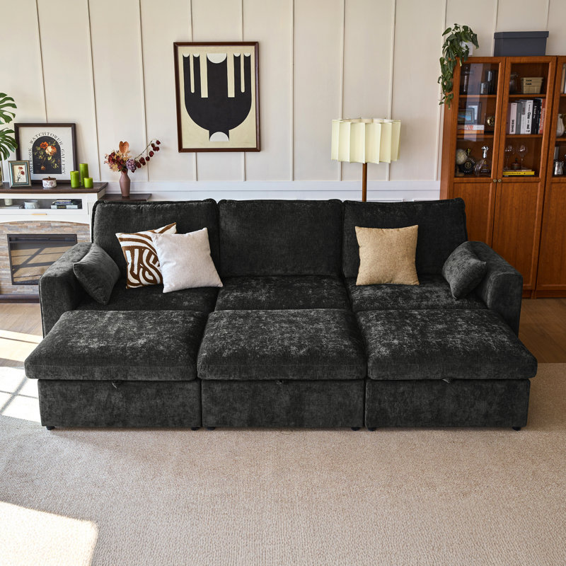 6-seater  Oversized Modular Sofa Chenille Comfy Cloud Couch With Storage, Deep Convertible Sectional Sleeper Sofa Bed With 3 Ottomans