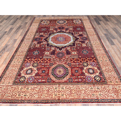 5'9"x9'7" Vermilion Red Hand Knotted Mamluk Design 200 KPSI Pure Wool Rug 752C706E1C9643589871DDC773AC949C