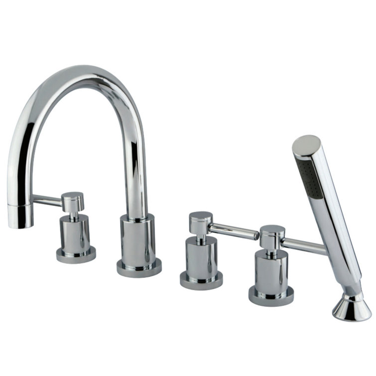 Kingston Brass Concord Three-Handle 5-Hole Deck Mount Roman Tub Faucet with Hand Shower