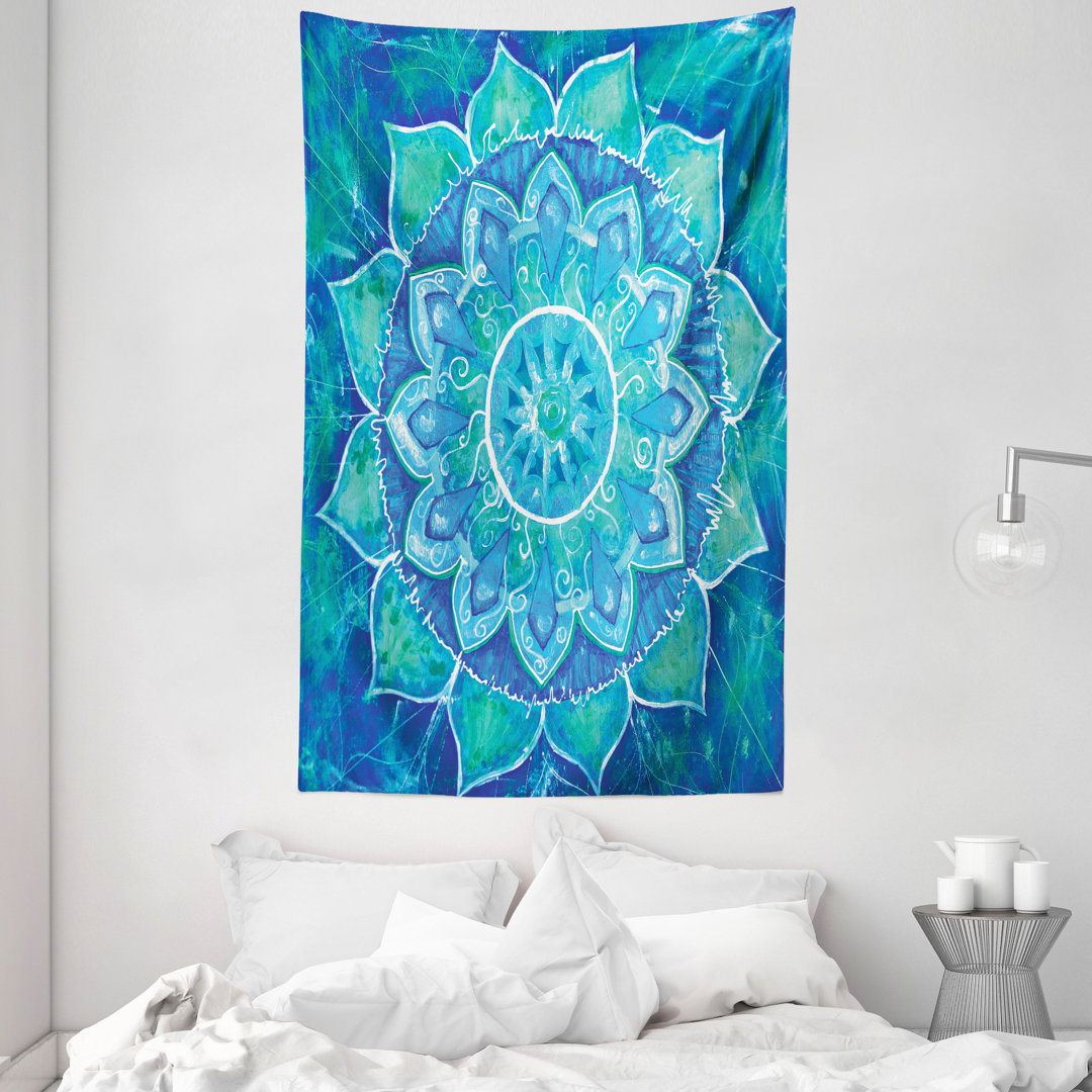 Wandteppich, Grunge Moderne, Mandala, Blassblau Weiß