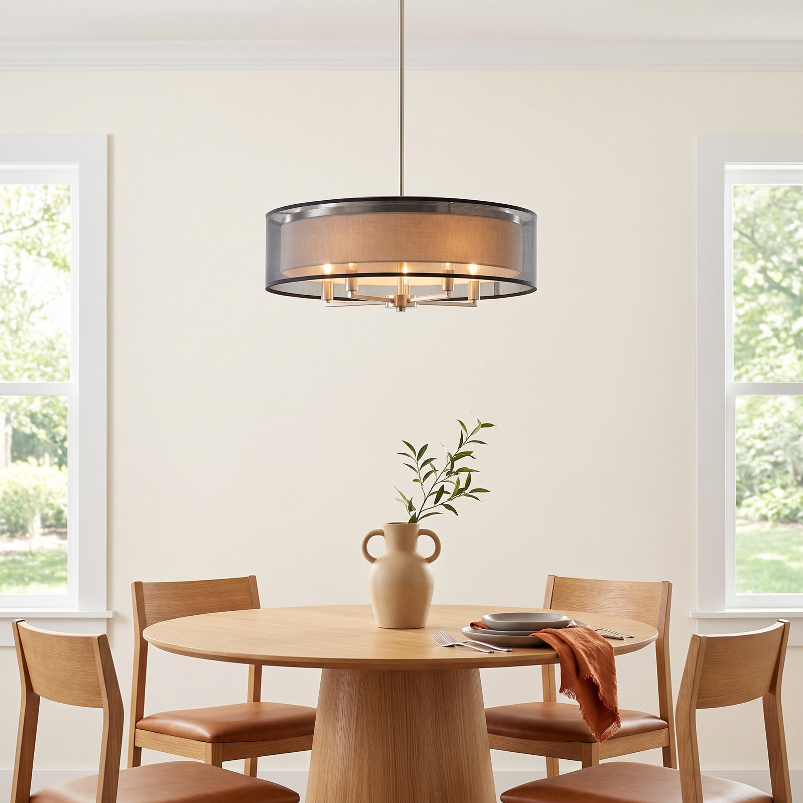 Jessalyn 5 - Light Dimmable Drum Chandelier, Black Satin Nickel