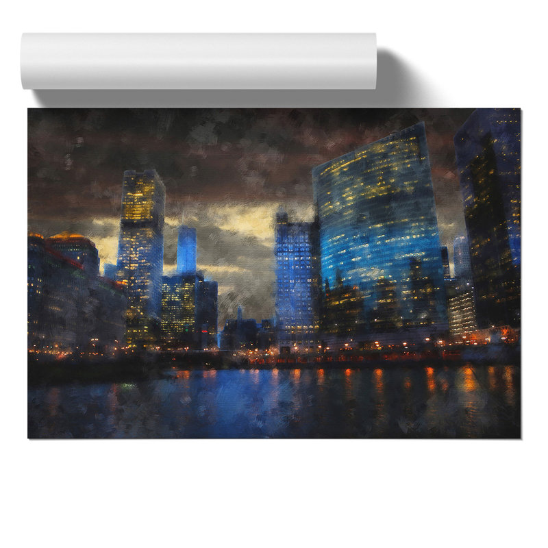 Downtown Chicago Skyline Painting - Frameless Print, 42cm H x 59cm W x 0.1cm D