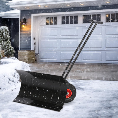 Snow Shovel Pusher Plow with Wheels
