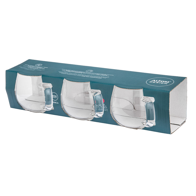 Set of 3 high borosilicate glass mug 430 ml