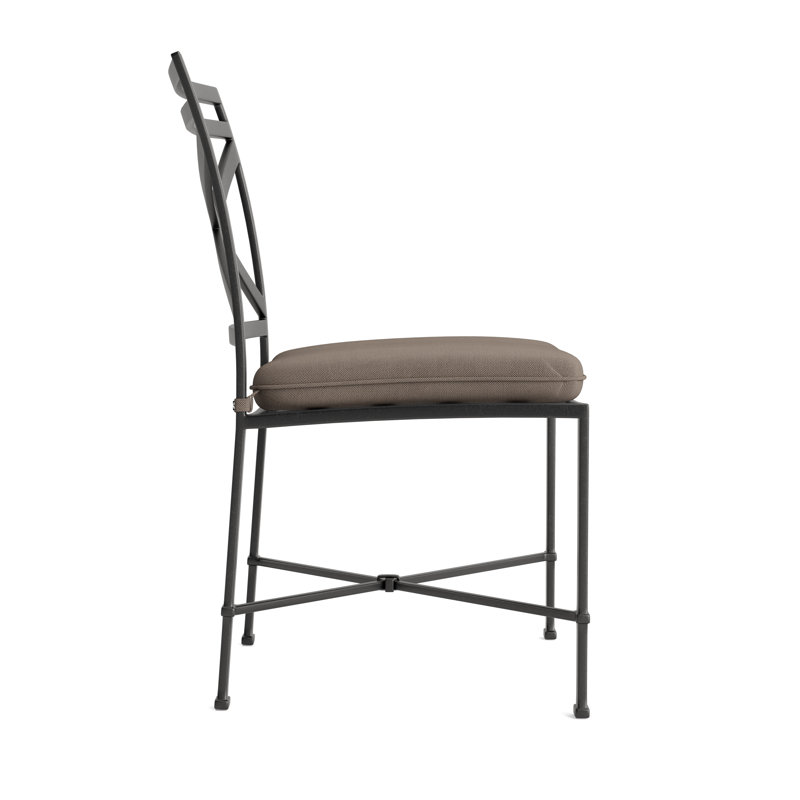 Venetian Outdoor Dining Side Chair, Fusion Natural, Textured Pewter, Tan