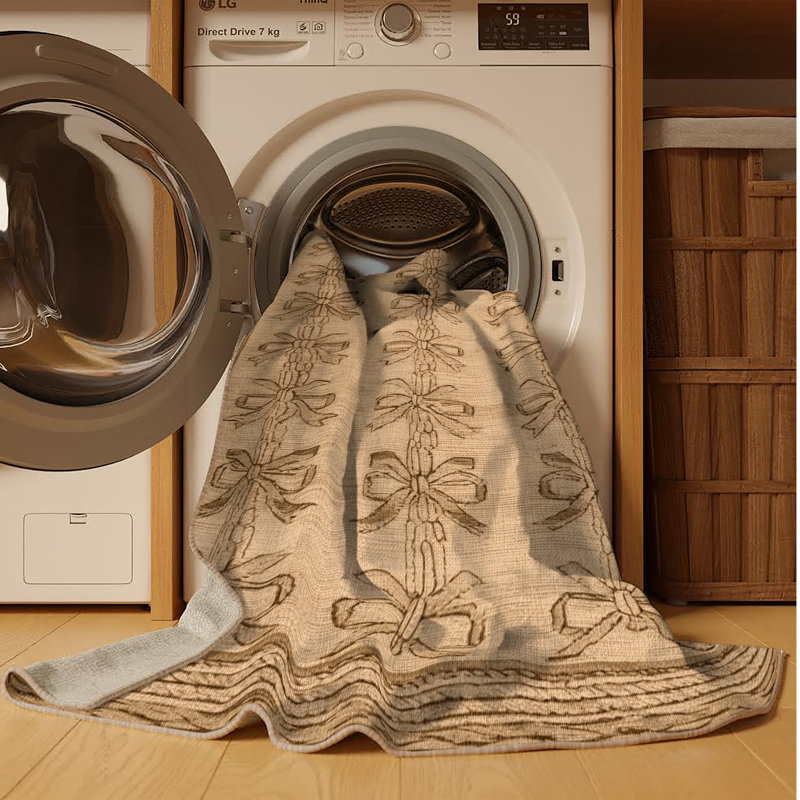 Tapis beige français lavable à la machine, Rond 8 pi