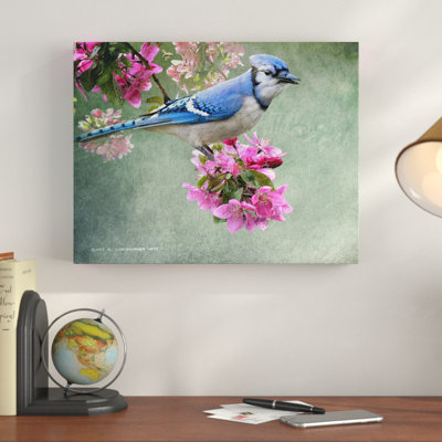 «Bluejay Amid Blooms», reproduction d'impression sur toile