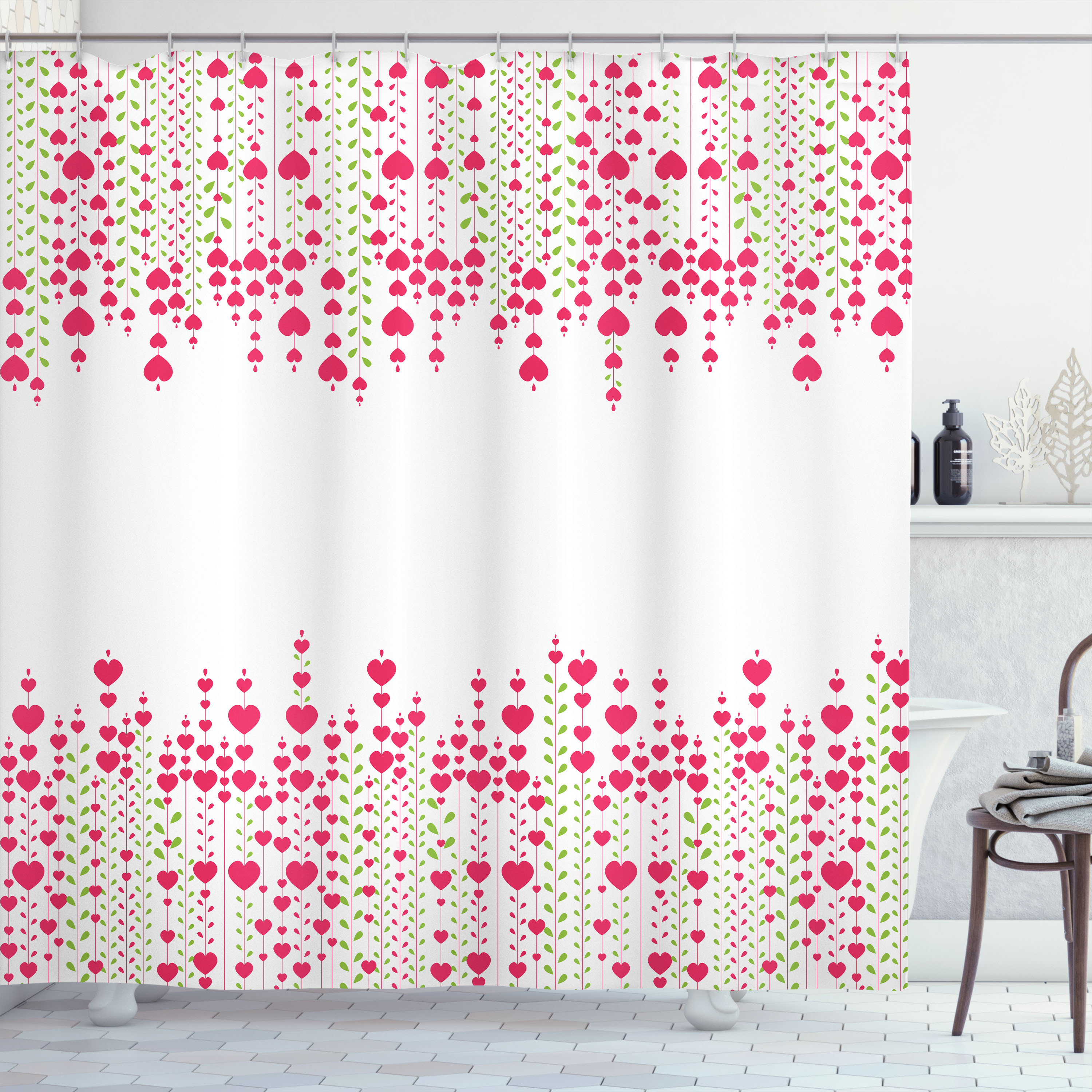 East Urban Home Kosuna Valentines Shower Curtain Heart Leaves Flowers