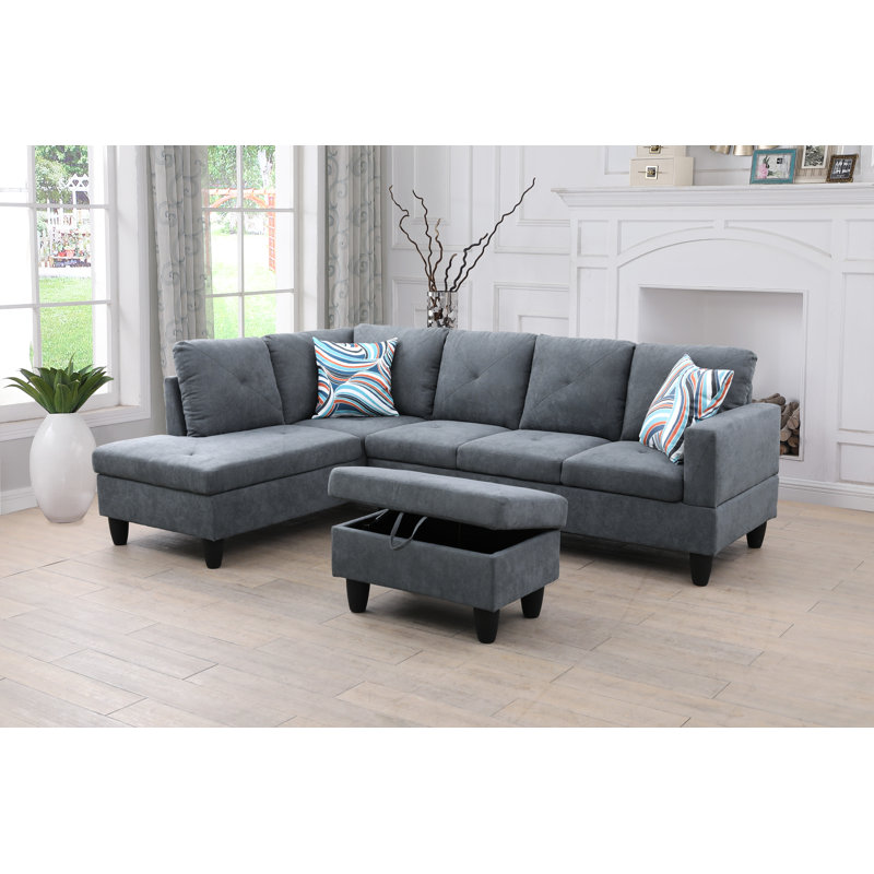 Evelyngrace Upholstered L-Shaped Sectional, Left Hand Facing, Davy Gray Microfiber