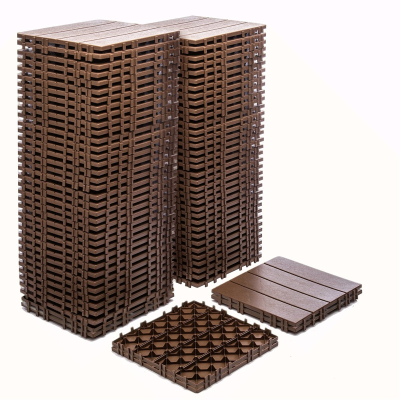 Paquet de 76 tuiles de terrasse à emboîtement 11,42 po x 11,42 po - Revêtement de sol en plastique grain de bois 3D de 68,80 pieds carrés pour l'extérieur, imperméable et résistant à l'humidité, facile à installer et facile à installer