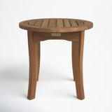 Akiva 20" W Round Solid Eucalyptus Wood Outdoor Side Table