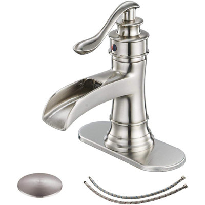 SoftStream Waterfall Brushed Nickel Single Hole, Single Handle With Drain Assembly & Deck Plate