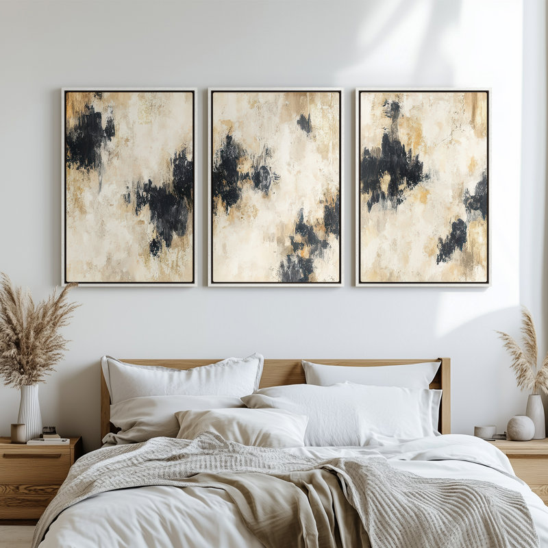 Art mural encadré sur toile, rétro muraux abstraits pour chambre à coucher, H 24 po x l 16 po, Blanc