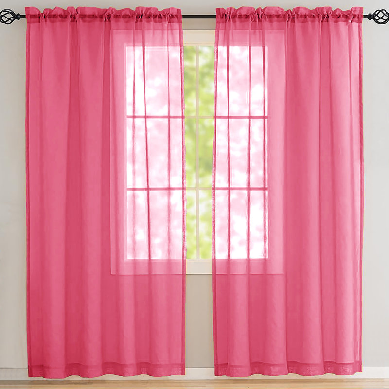 Ensemble de rideaux transparents avec passe-tringle pour fenêtre - 63 po de long (2 panneaux), Rose