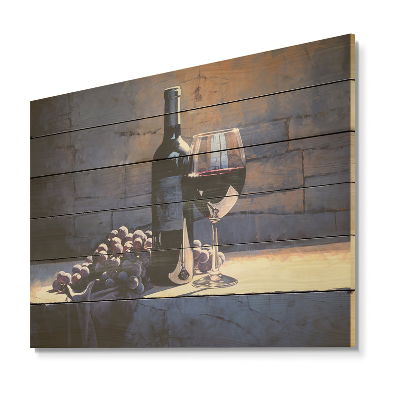 Syrahs Shadow - vin, panneau de bois, art mural sur bois de pin naturel, H 10 po x l 20 po