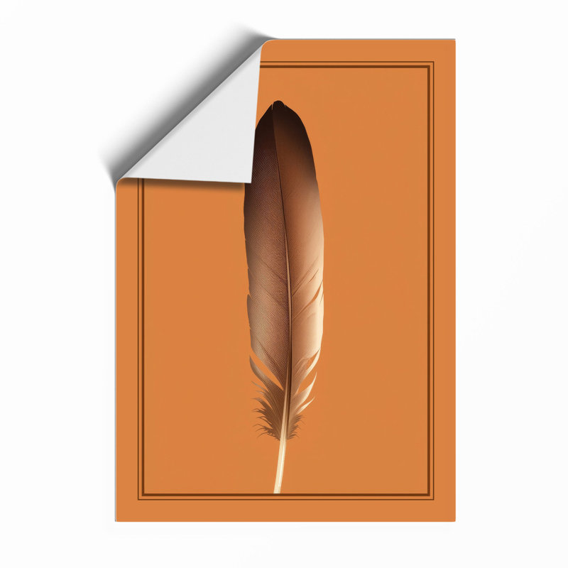 Feather On Orange Minimalist - Print, Unframed, A2 - 59.4 x 42.0 cm