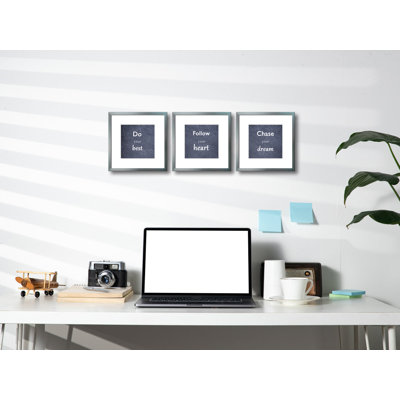 8x8 Picture Frame Set of 3 with Real Glass Gun Grey Aluminum Photo Frame for Pictures 5x5 with Mat or 8x8 Without Mat Wall Gallery or Tabletop display Metal Picture Frames
