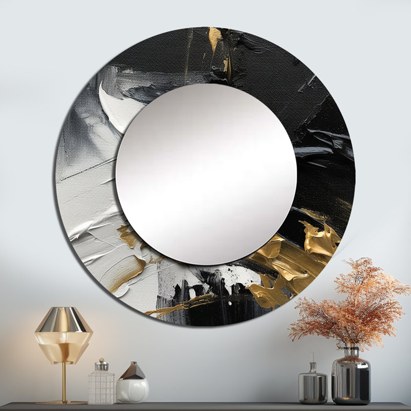 Mystery Awakening VII - miroir mural abstrait, miroir décoratif rond noir, impression d'art en métal, 29 po x 29 po