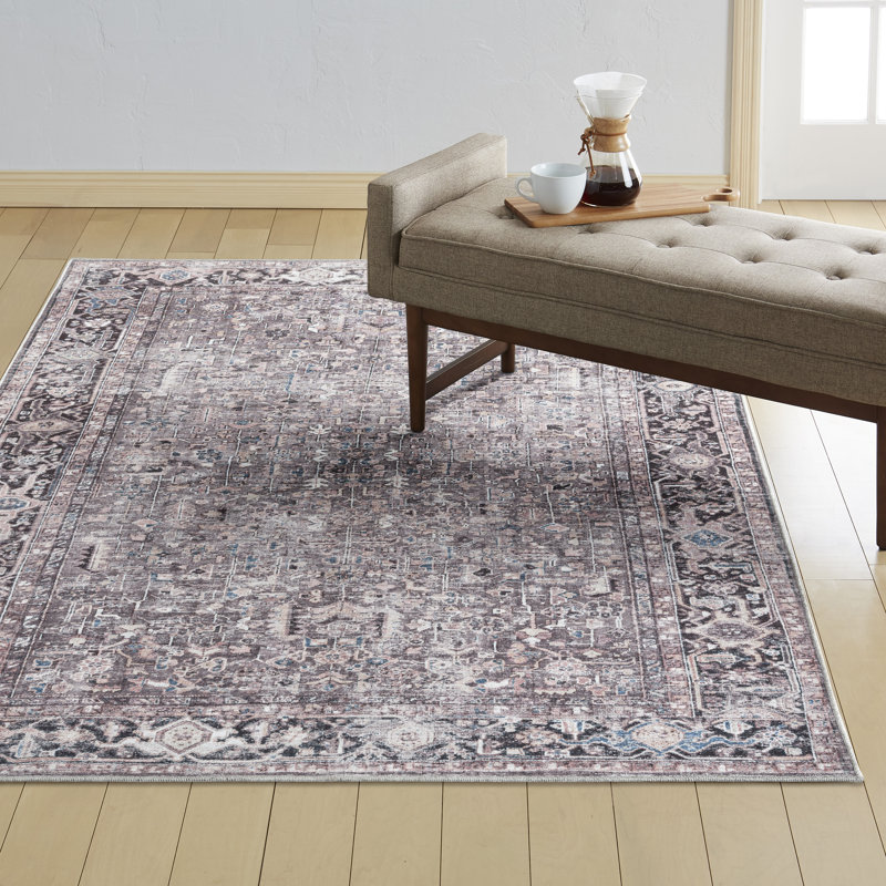 Kulas Oriental Machine Washable Gray Area Rug, Rectangle 6'6" x 9'2"