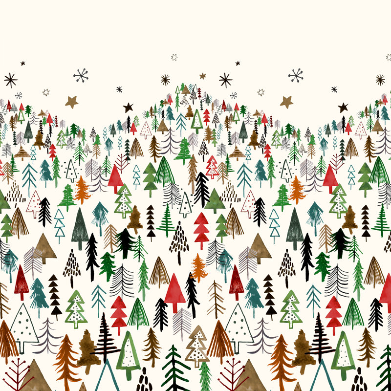 «Ninola Design Christmas Pines Forest Red Green» par Laura Design - impression sur toile tendue, H 12 po x l 12 po, Non