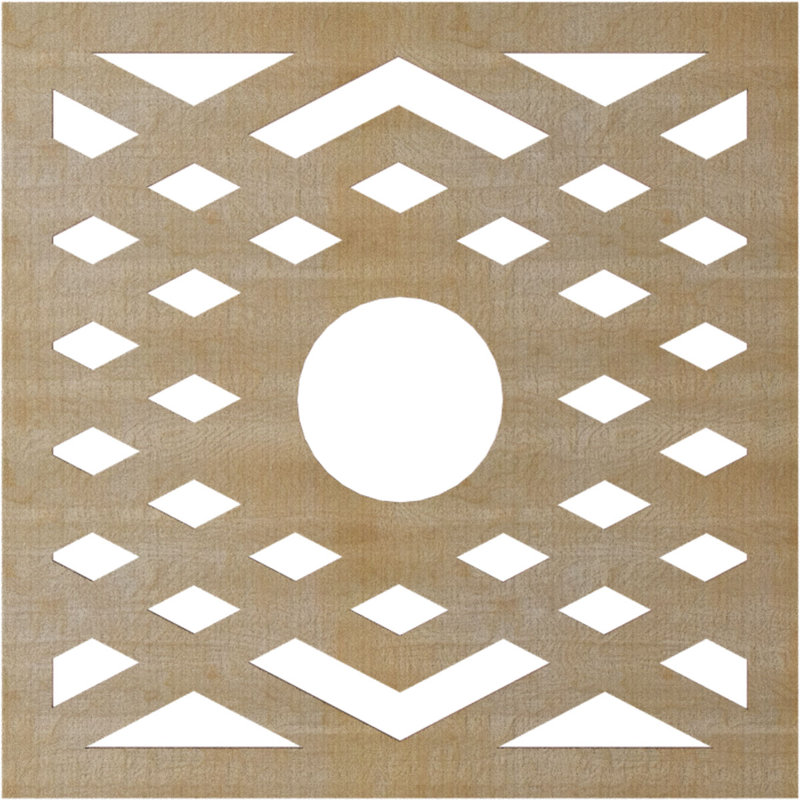 26"OD x 6 3/4"ID x 3/8"T Chevron Wood Fretwork Pierced Ceiling Medallion, Raw MDF, 24" H x 24" W x 0.38" D, Birch
