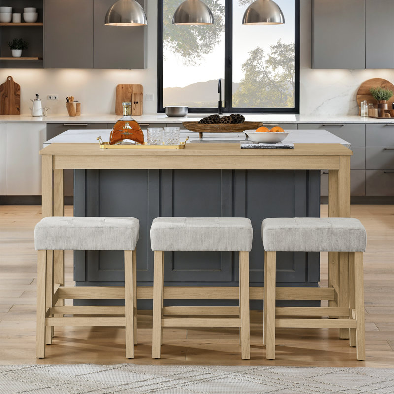Table de bar de salle à manger de pouce avec prises de courant en bois massif de style campagnard industriel pour la cuisine, la salle à manger et le salon
