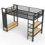 Structure de lit simple simple avec garde-robe, lit mezzanine en métal avec tablettes de rangement et panneau perforé, noir