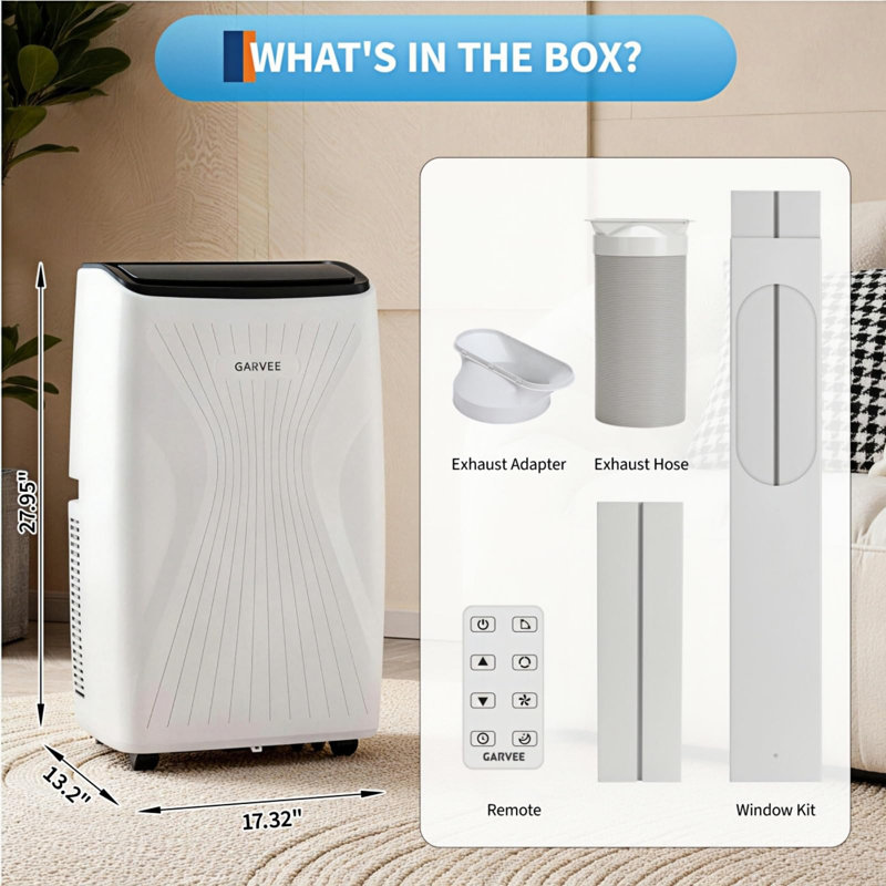 Puissance de refroidissement de 14 000 BTU - Déshumidificateur et ventilateur - Climatiseur portatif 3 en 1 à haute efficacité - Télécommande et minuterie 24H - Nécessaire d'installation - Refroidit jusqu'à 350 pieds carrés - Norme américaine