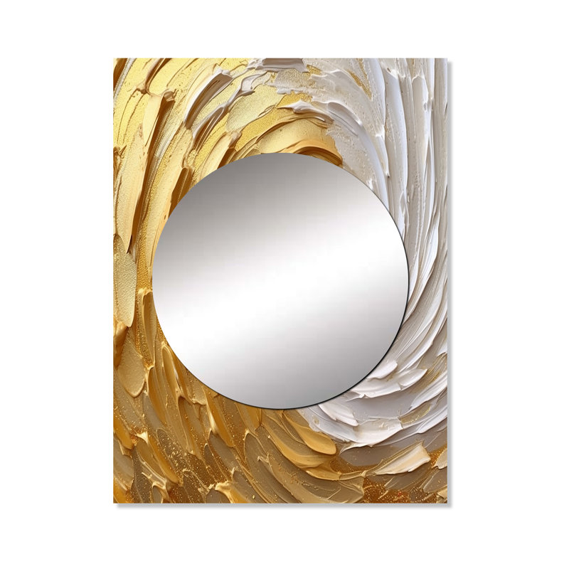 Mukunth Gold and Cream Enchanted Whirls I - Abstract Spirals Unique Wall Mirror, Gold Mirror, Printed Metal Art, 40" x 30"