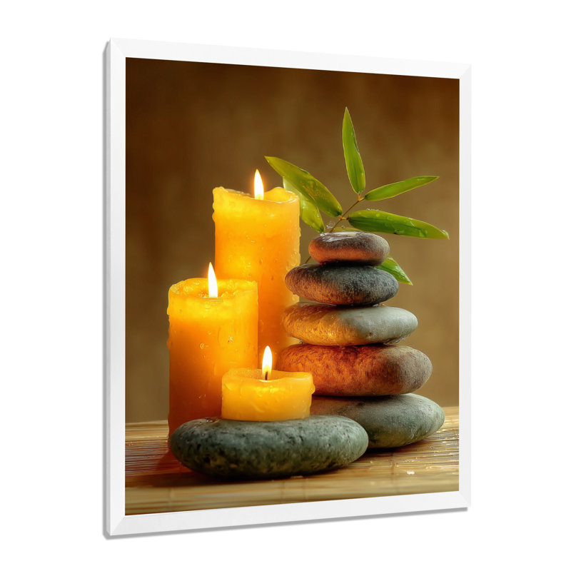 Relaxation Candles and Bamboo - Bamboo Wall Art Decor, impression sur toile grise asiatique, H 32 po x l 16 po, Blanc