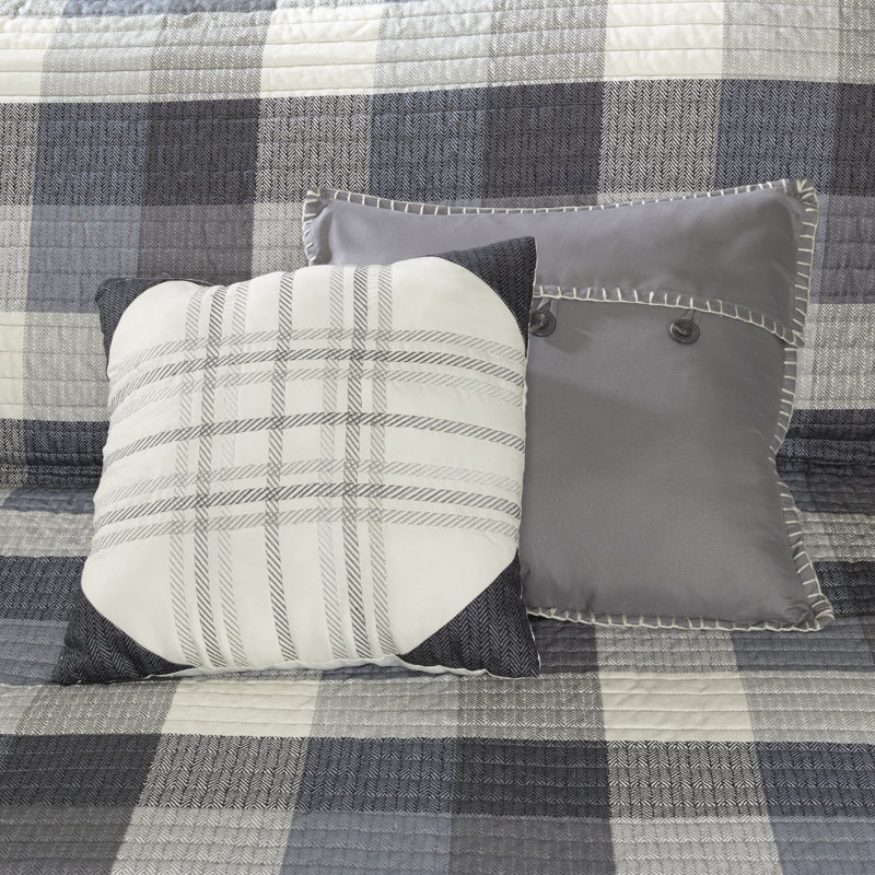 Gray Reversible Full Quilt Set with Decorative Pillows