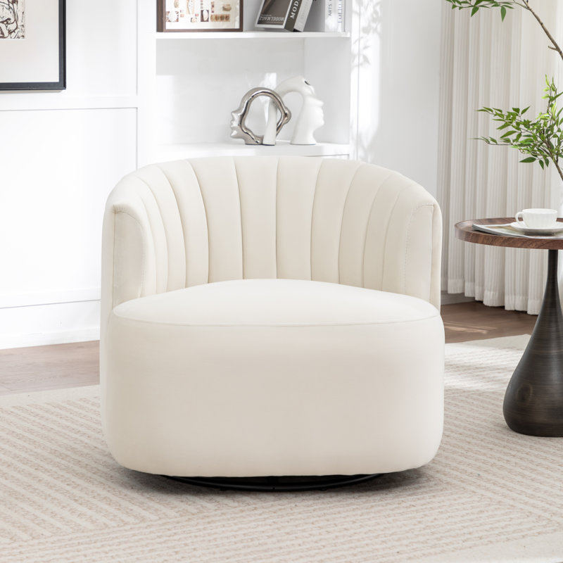 Stanford Upholstered Swivel Barrel Chair, Beige