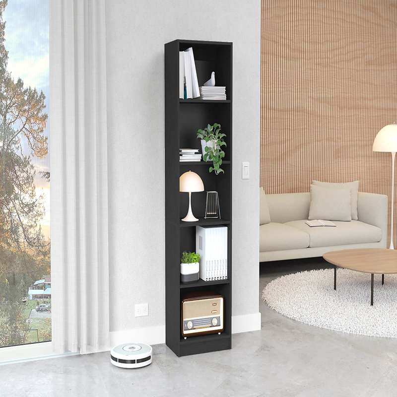 Bibliothèque 71 "à cinq niveaux en bois noir, Black, 3, (5 Shelves) 71.1"H x 60"W x 11.7"D