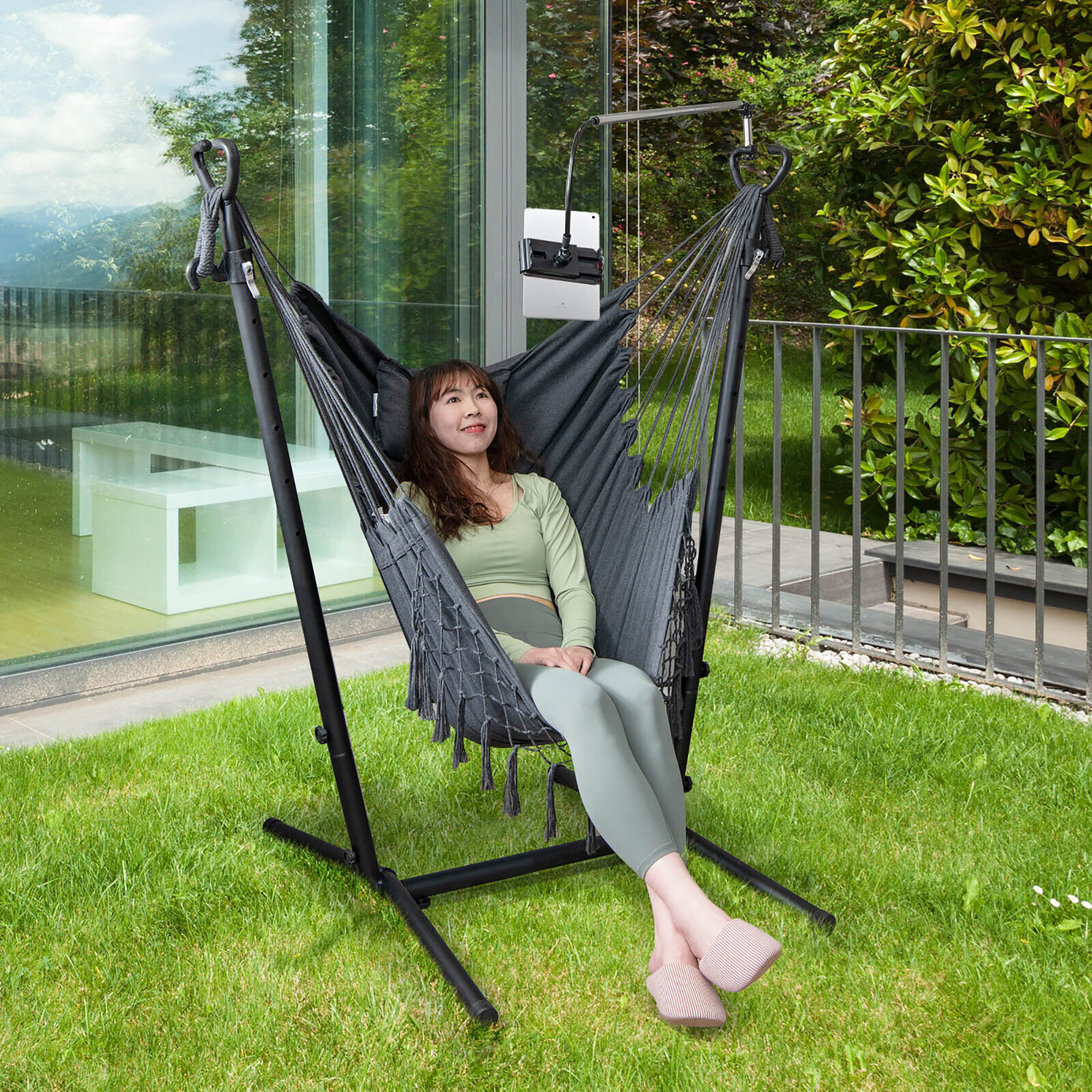 Dakota Fields Latitude Run® Hammock Chair With Stand Phone Holder