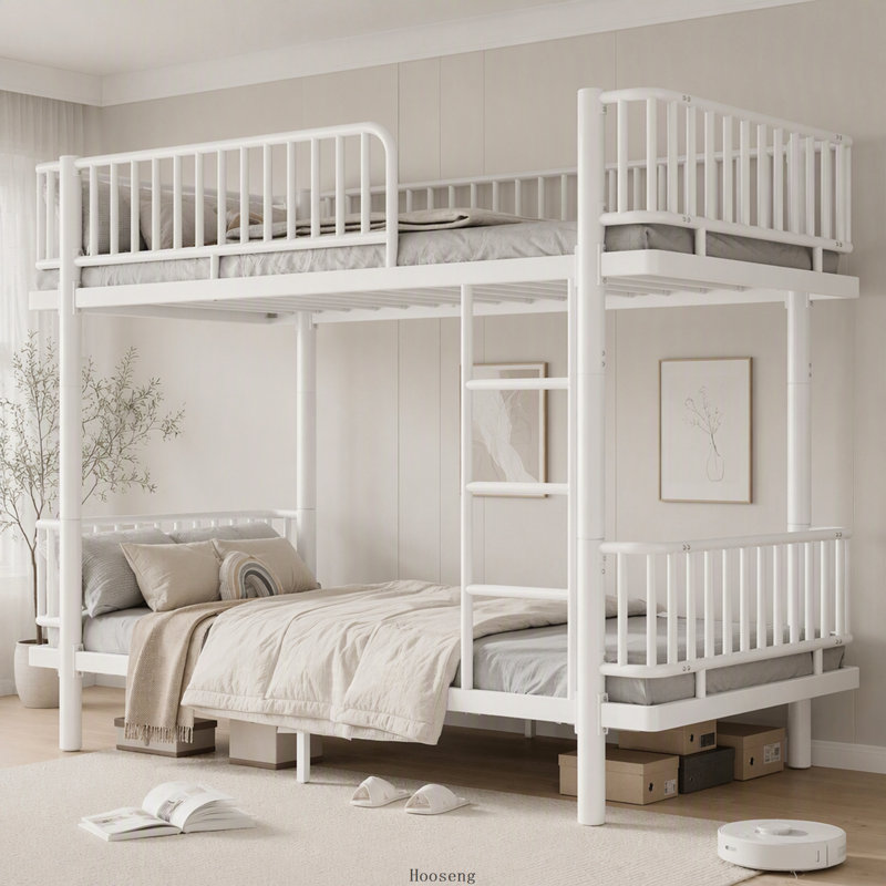 Lit superposé en métal Twin XL avec échelles, barrières de sécurité et structure tubulaire ronde, convertible en 2 lits, blanc